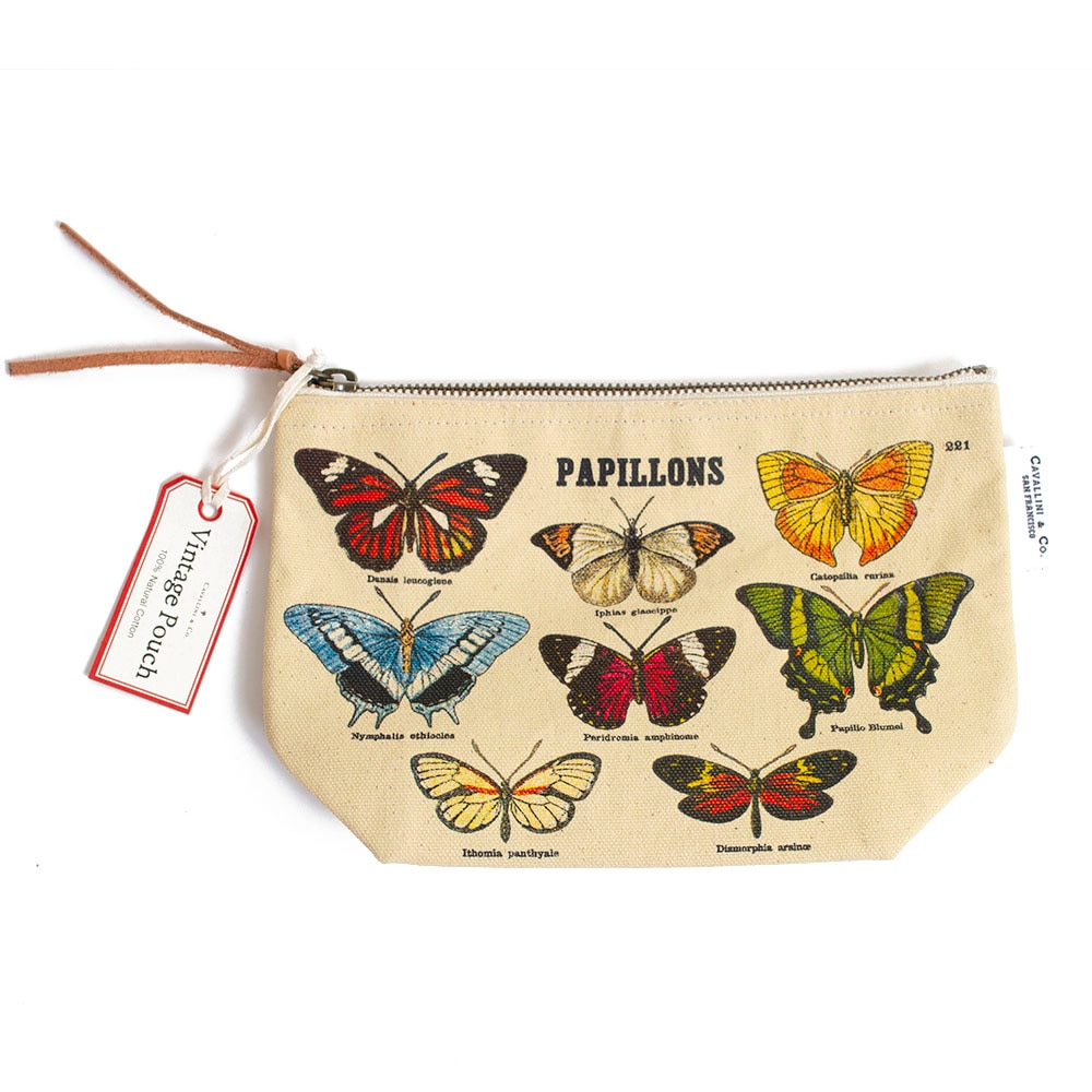 Cavallini, Vintage, Cotton, Zipper Pouch, Butterflies